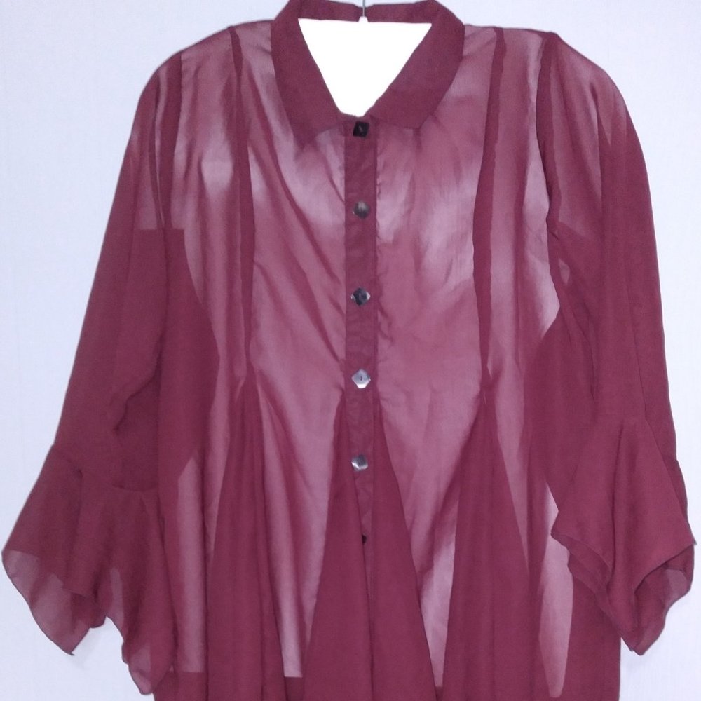 Vintage Bellsleeve Burgundy  Shirt O/S